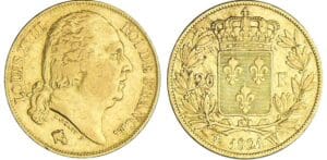 20 francs Louis XVIII au buste nu - 1821 W (Lille)