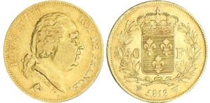 40 francs Louis XVIII au buste nu - 1818 W (Lille)
