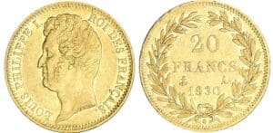 20 francs Louis-Philippe Ier tête nue - tranche en relief - 1830 A (Paris) 20 francs Louis-Philippe Ier tête nue - tranche en relief - 1830 A (Paris)