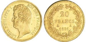 20 francs Louis-Philippe Ier tête nue - tranche en relief - 1831 A (Paris) 20 francs Louis-Philippe Ier tête nue - tranche en relief - 1831 A (Paris)