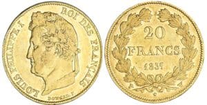 20 francs Louis-Philippe Ier tête laurée - 1837 W (Lille) 20 francs Louis-Philippe Ier tête laurée - 1837 W (Lille)