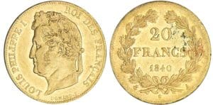 20 francs Louis-Philippe Ier tête laurée - 1840 A (Paris) 20 francs Louis-Philippe Ier tête laurée - 1840 A (Paris)