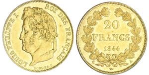 20 francs Louis-Philippe Ier tête laurée - 1844 A (Paris) 20 francs Louis-Philippe Ier tête laurée - 1844 A (Paris)