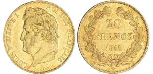 20 francs Louis-Philippe Ier tête laurée - 1845 W (Lille) 20 francs Louis-Philippe Ier tête laurée - 1845 W (Lille)
