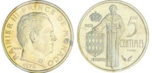 Monaco - Rainier III - 5 centimes 1976 - Essai Monaco - Rainier III - 5 centimes 1976 - Essai