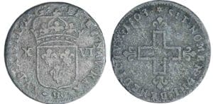 Louis XIV - XXX deniers aux deux L couronnés - 1703 BB (Strasbourg) frappe médaille Louis XIV - XXX deniers aux deux L couronnés - 1703 BB (Strasbourg) frappe médaille