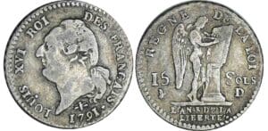 15 sols type FRANCAIS - 1791 D (Lyon) 2ème sem