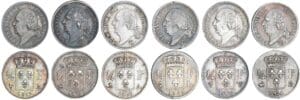 1/4 de franc Louis XVIII au buste nu - Lot de 6 monnaies 1/4 de franc Louis XVIII au buste nu - Lot de 6 monnaies