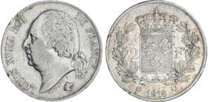 2 francs Louis XVIII au buste nu - 1818 Q (Perpignan) 2 francs Louis XVIII au buste nu - 1818 Q (Perpignan)