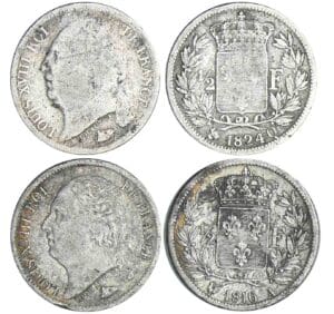 1/2 franc Louis XVIII au buste nu - Lot de 2 monnaies 1/2 franc Louis XVIII au buste nu - Lot de 2 monnaies