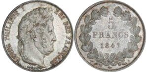 5 francs Louis-Philippe Ier tête laurée 3ème type - 1847 A (Paris) 5 francs Louis-Philippe Ier tête laurée 3ème type - 1847 A (Paris)