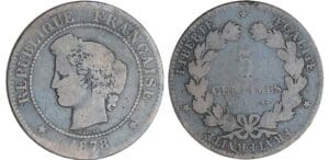 5 centimes Cérès - 1878 K (Bordeaux)