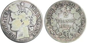 2 francs Cérès avec légende - 1871 K (Bordeaux)
