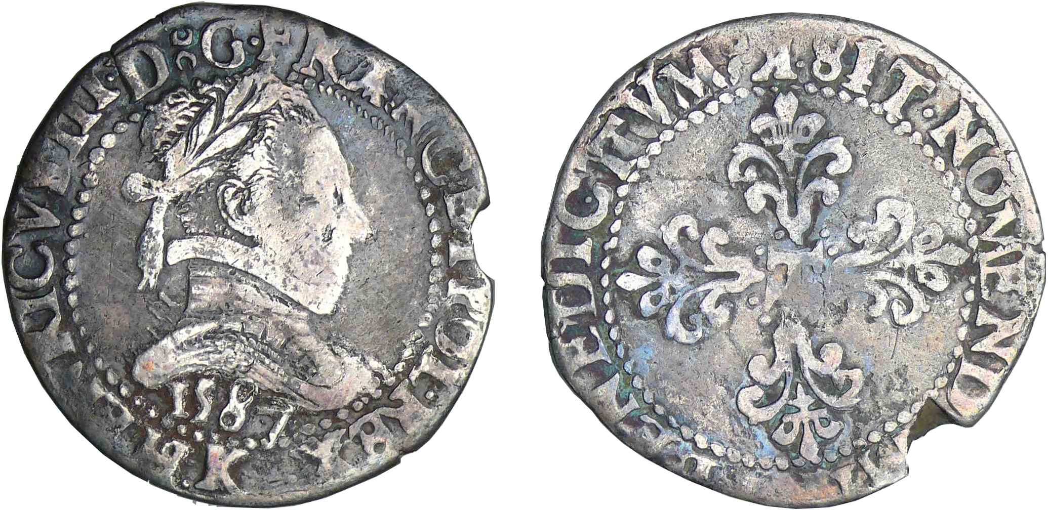 Henri III - Demi-franc au col plat - 1587 K (Bordeaux) Henri III - Demi-franc au col plat - 1587 K (Bordeaux)