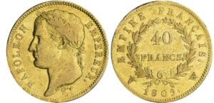 40 francs Napoléon revers empire - 1809 W (Lille) 40 francs Napoléon revers empire - 1809 W (Lille)
