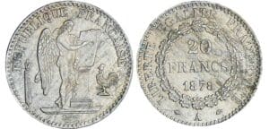 20 francs Génie - 1878 A (Paris) faux d'époque en platine