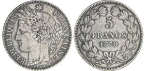 5 francs Cérès sans légende - 1870 K (Bordeaux) A E OUDINE