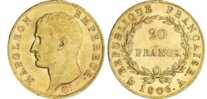20 francs Napoléon Ier - calendrier grégorien 1806 A (Paris) 20 francs Napoléon Ier - calendrier grégorien 1806 A (Paris)