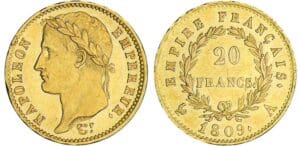 20 francs Napoléon revers empire - 1809 A (Paris) 20 francs Napoléon revers empire - 1809 A (Paris)