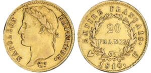 20 francs Napoléon revers empire - 1810 U (Turin) 20 francs Napoléon revers empire - 1810 U (Turin)