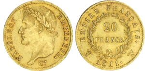 20 francs Napoléon revers empire - 1811 W (Lille) 20 francs Napoléon revers empire - 1811 W (Lille)