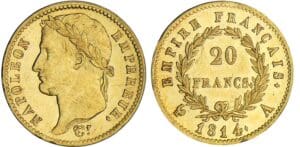 20 francs Napoléon revers empire - 1814 A (Paris)
