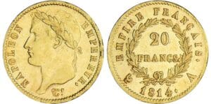 20 francs Napoléon revers empire - 1814 A (Paris)