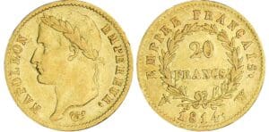 20 francs Napoléon revers empire - 1814 W (Lille)