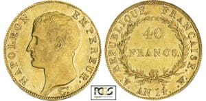 40 francs Napoléon Ier tête nue - An 14 W (Lille) 40 francs Napoléon Ier tête nue - An 14 W (Lille)