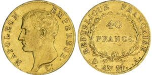 40 francs Napoléon Ier tête nue - An 14 A (Paris) 40 francs Napoléon Ier tête nue - An 14 A (Paris)