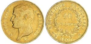 40 francs Napoléon Ier tête nue - Type transitoire - 1807 M (Toulouse) 40 francs Napoléon Ier tête nue - Type transitoire - 1807 M (Toulouse)