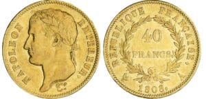 40 francs Napoléon revers république - 1808 A (Paris) 40 francs Napoléon revers république - 1808 A (Paris)