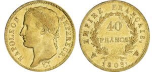 40 francs Napoléon revers empire - 1809 W (Lille) 40 francs Napoléon revers empire - 1809 W (Lille)