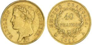 40 francs Napoléon revers empire - 1811 A (Paris) variété de tranche 40 francs Napoléon revers empire - 1811 A (Paris) variété de tranche