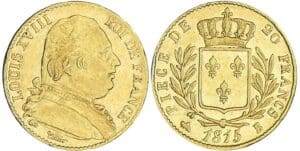 20 francs Louis XVIII au buste habillé - 1815 B (Rouen)