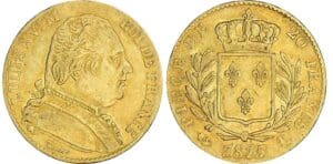 20 francs Louis XVIII au buste habillé - 1815 L (Bayonne) tulipe horizontale