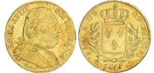 20 francs Louis XVIII au buste habillé - 1815 L (Bayonne) tulipe verticale