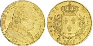 20 francs Louis XVIII au buste habillé - 1815 Q (Perpigna) grappe verticale