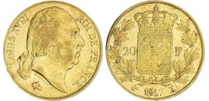20 francs Louis XVIII au buste nu - 1817 K (Bordeaux)