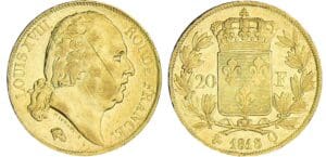 20 francs Louis XVIII au buste nu - 1818 Q (Perpignan)