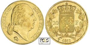 20 francs Louis XVIII au buste nu - 1818 W (Lille)