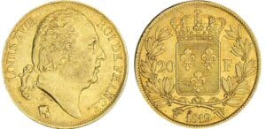 20 francs Louis XVIII au buste nu - 1819 W (Lille)