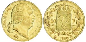 20 francs Louis XVIII au buste nu - 1820 Q (Perpignan)