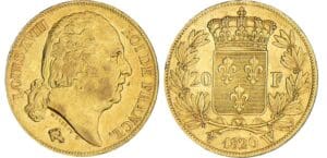 20 francs Louis XVIII au buste nu - 1820 W (Lille)