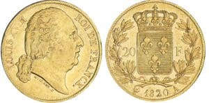 20 francs Louis XVIII au buste nu - 1820 A (Paris) sans la tête de cheval et tranche A