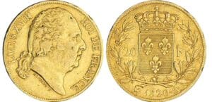 20 francs Louis XVIII au buste nu - 1820 A (Paris) sans la tête de cheval et tranche B