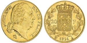20 francs Louis XVIII au buste nu - 1821 A (Paris)