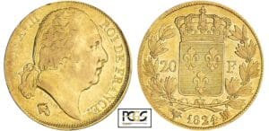 20 francs Louis XVIII au buste nu - 1824 MA (Marseille) 20 francs Louis XVIII au buste nu - 1824 MA (Marseille)