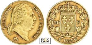 20 francs Louis XVIII au buste nu - 1821 W (Lille)