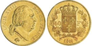 40 francs Louis XVIII au buste nu - 1818 W (Lille)